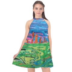 Our Town My Town Halter Neckline Chiffon Dress  by arwwearableart