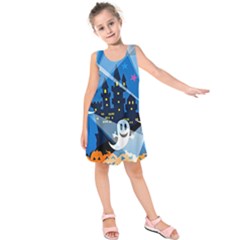 Halloween Ghosts Haunted House Kids  Sleeveless Dress by Wegoenart