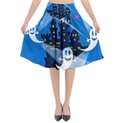 Halloween Ghosts Haunted House Flared Midi Skirt by Wegoenart