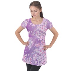 Japanese Sakura Background Puff Sleeve Tunic Top