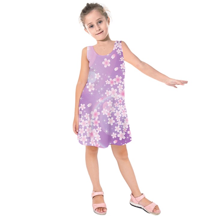 Japanese Sakura Background Kids  Sleeveless Dress