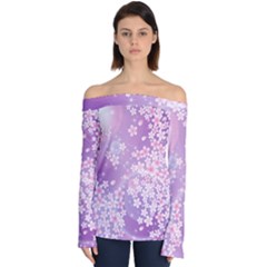 Japanese Sakura Background Off Shoulder Long Sleeve Top