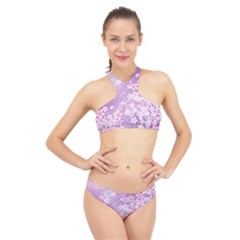 Japanese Sakura Background High Neck Bikini Set by Wegoenart