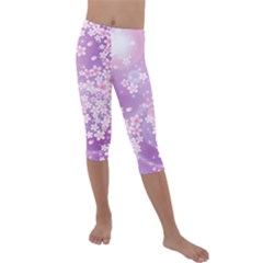 Japanese Sakura Background Kids  Lightweight Velour Capri Leggings 