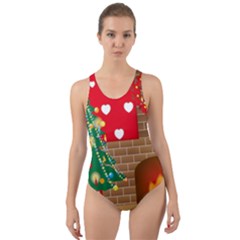 Christmas Room Living Room Cut-out Back One Piece Swimsuit by Wegoenart