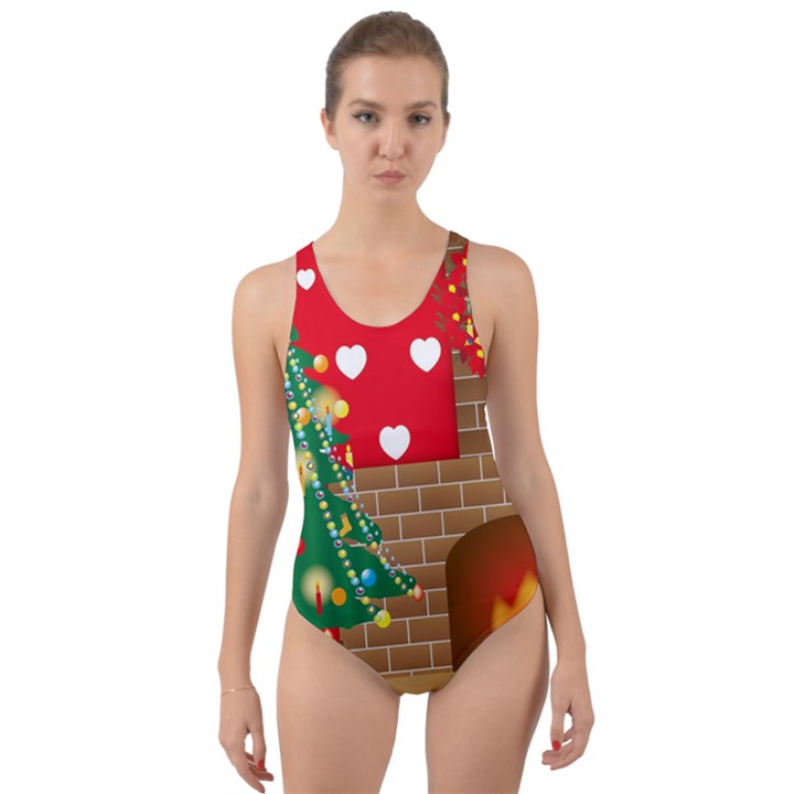 Christmas Room Living Room Cut-Out Back One Piece Swimsuit