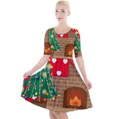 Christmas Room Living Room Quarter Sleeve A-line Dress by Wegoenart