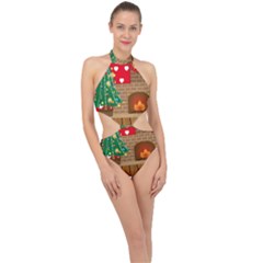 Christmas Room Living Room Halter Side Cut Swimsuit by Wegoenart