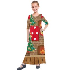 Christmas Room Living Room Kids  Quarter Sleeve Maxi Dress by Wegoenart