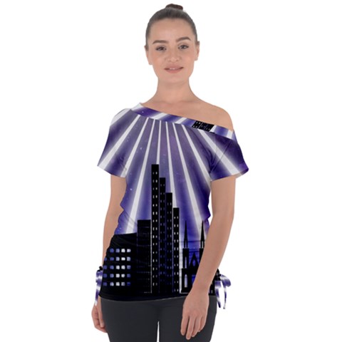 Superhero Background Lights City Tie-up Tee by Wegoenart