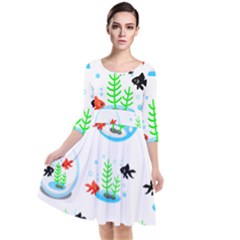 Fishbowl Fish Goldfish Water Quarter Sleeve Waist Band Dress