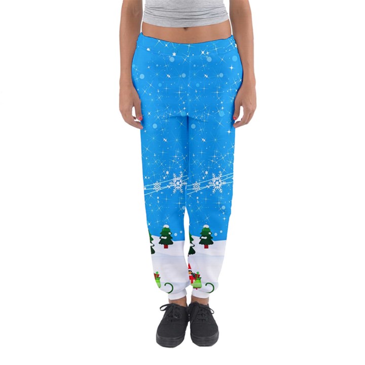 Elf On A Shelf In Sled Snowflakes Women s Jogger Sweatpants