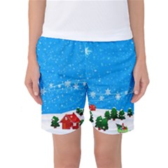 Elf On A Shelf In Sled Snowflakes Women s Basketball Shorts by Wegoenart