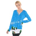 Elf On A Shelf In Sled Snowflakes Tie Up Tee View1