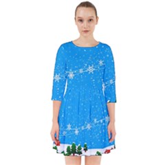 Elf On A Shelf In Sled Snowflakes Smock Dress