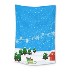 Elf On A Shelf In Sled Snowflakes Small Tapestry