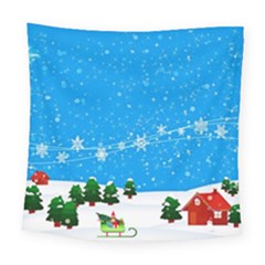 Elf On A Shelf In Sled Snowflakes Square Tapestry (large)