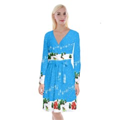 Elf On A Shelf In Sled Snowflakes Long Sleeve Velvet Front Wrap Dress