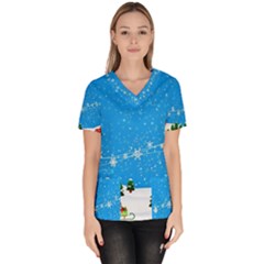 Elf On A Shelf In Sled Snowflakes Women s V-neck Scrub Top by Wegoenart