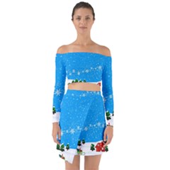 Elf On A Shelf In Sled Snowflakes Off Shoulder Top With Skirt Set