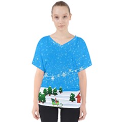 Elf On A Shelf In Sled Snowflakes V-neck Dolman Drape Top