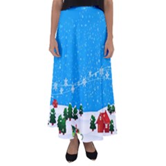 Elf On A Shelf In Sled Snowflakes Flared Maxi Skirt