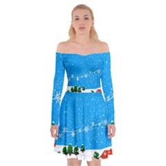 Elf On A Shelf In Sled Snowflakes Off Shoulder Skater Dress