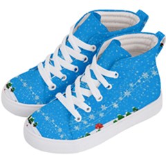 Elf On A Shelf In Sled Snowflakes Kid s Hi-top Skate Sneakers by Wegoenart