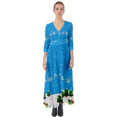 Elf On A Shelf In Sled Snowflakes Button Up Boho Maxi Dress