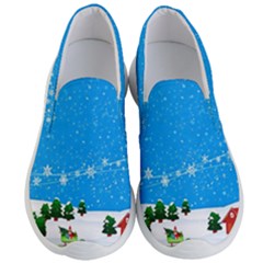 Elf On A Shelf In Sled Snowflakes Men s Lightweight Slip Ons