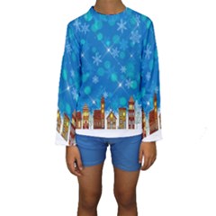 Winter Village Snow Brick Buildings Kids  Long Sleeve Swimwear