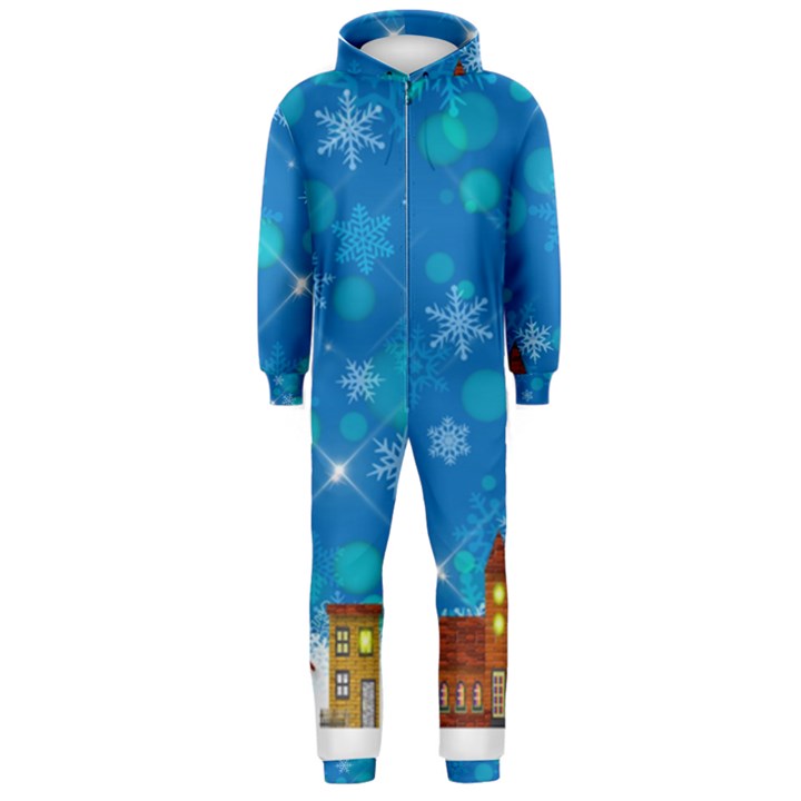 Winter Village Snow Brick Buildings Hooded Jumpsuit (Men) 