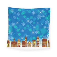 Winter Village Snow Brick Buildings Square Tapestry (small) by Wegoenart