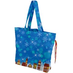 Winter Village Snow Brick Buildings Drawstring Tote Bag