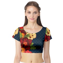 Flowers Vintage Floral Short Sleeve Crop Top