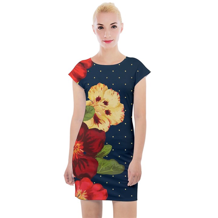 Flowers Vintage Floral Cap Sleeve Bodycon Dress