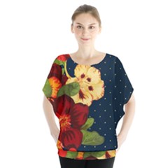 Flowers Vintage Floral Batwing Chiffon Blouse