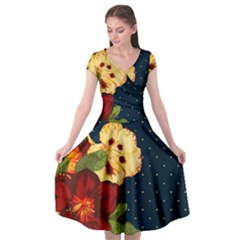 Flowers Vintage Floral Cap Sleeve Wrap Front Dress