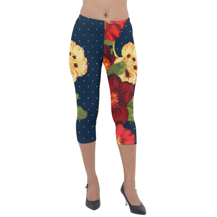 Flowers Vintage Floral Lightweight Velour Capri Leggings 