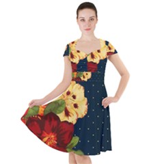 Flowers Vintage Floral Cap Sleeve Midi Dress