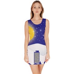 Night Christmas Background Moon Snow Bodycon Dress by Wegoenart