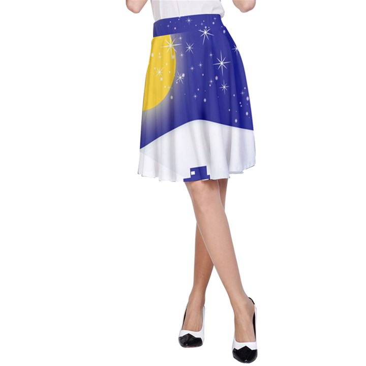 Night Christmas Background Moon Snow A-Line Skirt