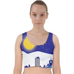 Night Christmas Background Moon Snow Velvet Racer Back Crop Top by Wegoenart