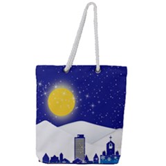 Night Christmas Background Moon Snow Full Print Rope Handle Tote (large) by Wegoenart