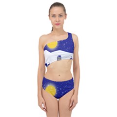 Night Christmas Background Moon Snow Spliced Up Two Piece Swimsuit by Wegoenart