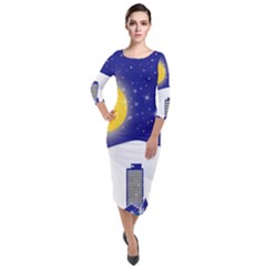 Night Christmas Background Moon Snow Quarter Sleeve Midi Velour Bodycon Dress by Wegoenart