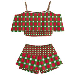 Lumberjack Plaid Buffalo Plaid Kids  Off Shoulder Skirt Bikini