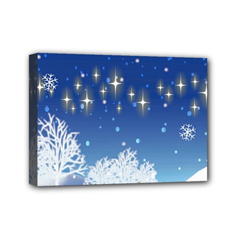 Snowflakes Snowy Landscape Reindeer Mini Canvas 7  X 5  (stretched) by Wegoenart