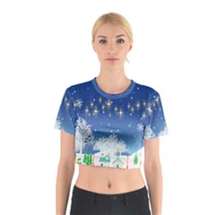 Snowflakes Snowy Landscape Reindeer Cotton Crop Top by Wegoenart