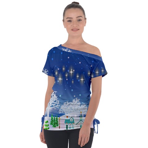 Snowflakes Snowy Landscape Reindeer Tie-up Tee by Wegoenart